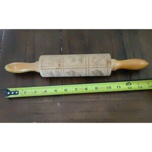 Springerle Wooden Rolling Pin Cookie Stamp Press Mold Birds Rabbit Tree More 14”